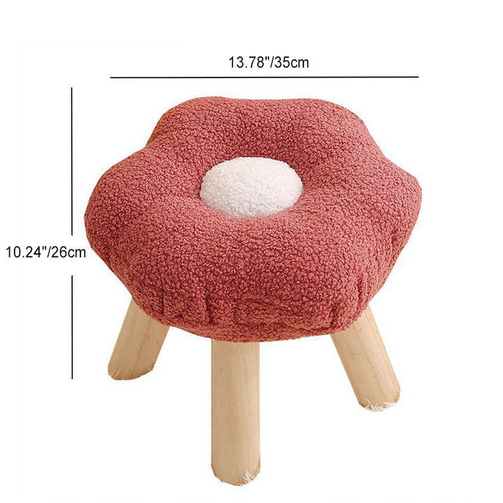 Contemporary Creative Flower Shape Sherpa Fabric Pine Wood Footstool For Entryways