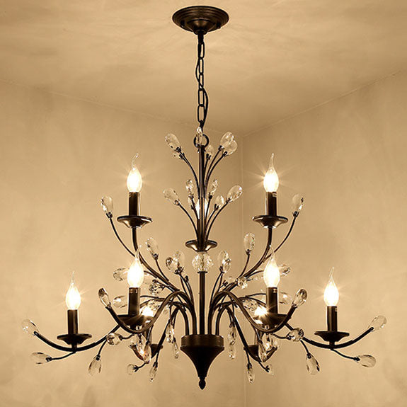 Chandelier Vintage Rustique en Fer Noir Candelabra 3/6/9/12 Lumières 