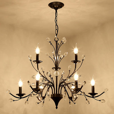 Vintage Rustic Black Iron Candelabra 3/6/9/12-Light Chandelier