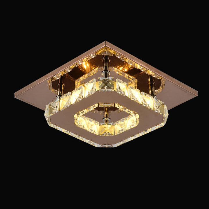 Lustre carré contemporain en acier inoxydable de luxe avec décoration en cristal LED pour plafond encastré pour salon 