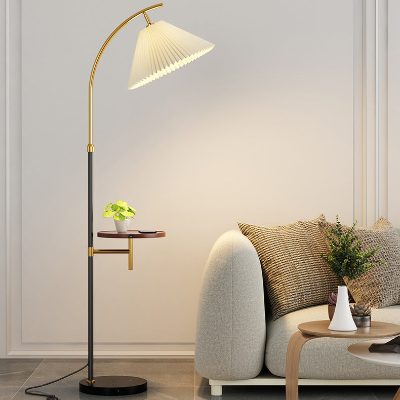 Modern Simplicity Pleated Fabric Iron Pole 1-Light Standing Floor Lamp For Living Room
