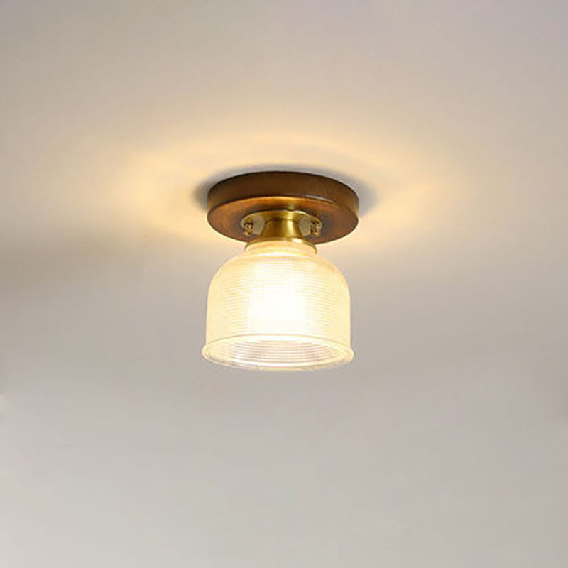 Modern Transitional Glass Cup Shape Solid Wood 1-Light Semi-Flush Mount Ceiling Light For Living Room