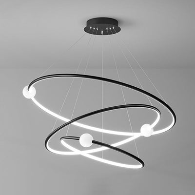 Moderner minimalistischer mehrstufiger Kreis aus Aluminium, Eisen und Silikon, LED-Kronleuchter für Wohnzimmer 