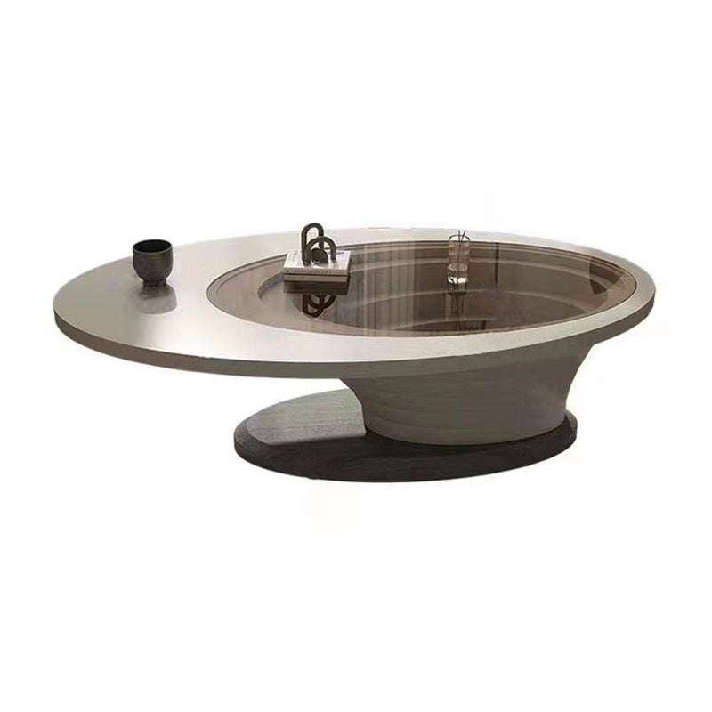 Table basse moderne de luxe ovale en verre avec plateau en fibre de densité pour salon 