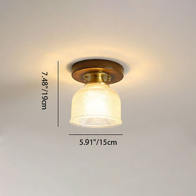 Modern Transitional Glass Cup Shape Solid Wood 1-Light Semi-Flush Mount Ceiling Light For Living Room
