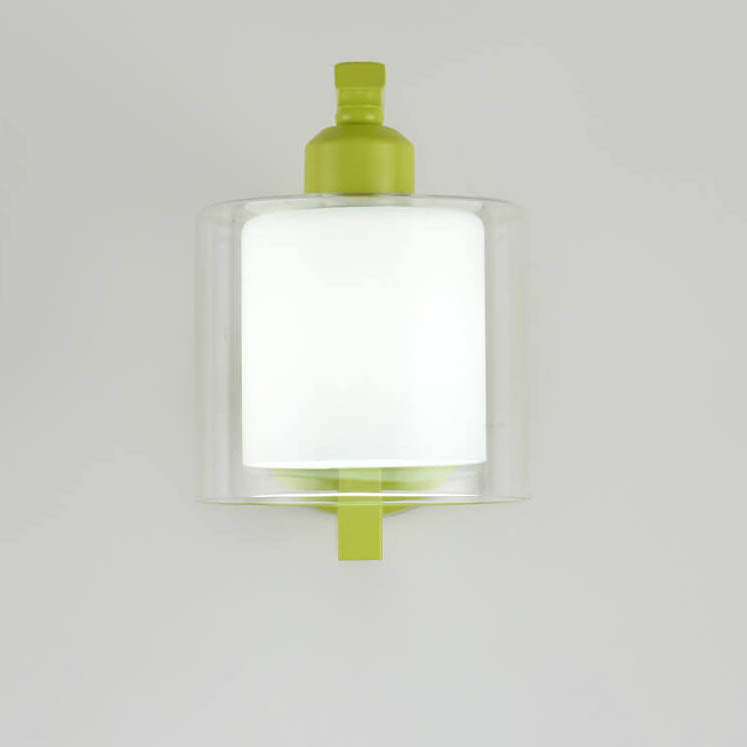 Moderne Art Deco grüne Zylinderbecher Glas Metall 1-Licht Wandleuchte für Schlafzimmer 