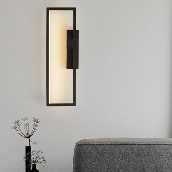 مصباح حائط LED هندسي مستطيل من النحاس بالكامل على الطراز الحديث لمنتصف القرن لجانب السرير 