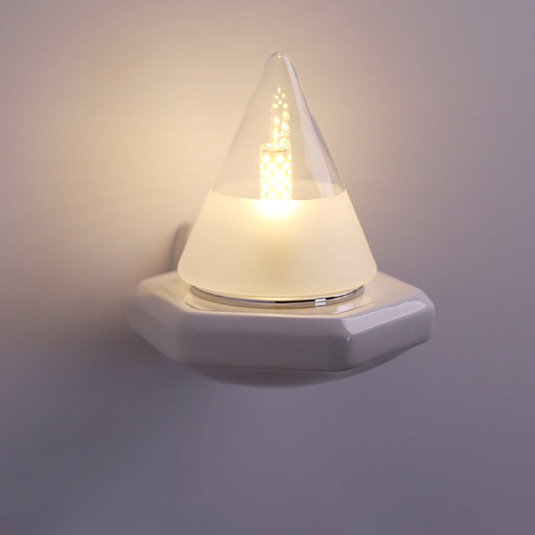 Traditional Vintage Conical Ceramic Glass Iron 1-Light Wall Sconce Lamp For Living Room