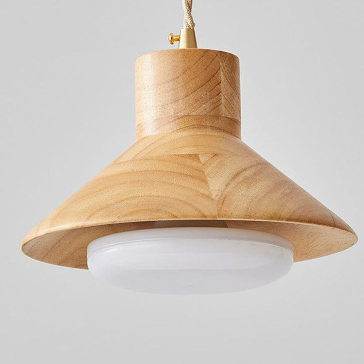 Traditionelle japanische runde Pendelleuchte aus Holz und Glas mit 1 Licht für Wohnzimmer 