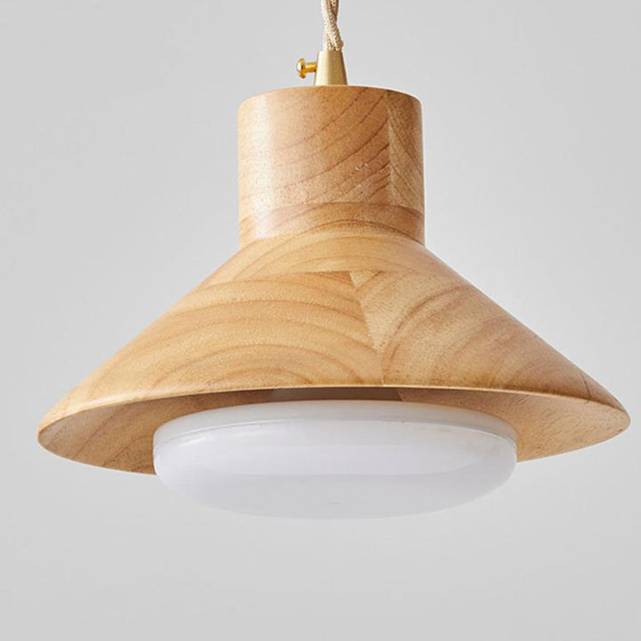 Traditionelle japanische runde Pendelleuchte aus Holz und Glas mit 1 Licht für Wohnzimmer 