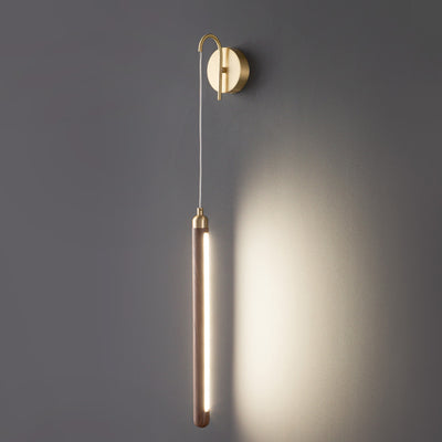 Lámpara de Aplique de Pared LED de Madera Lineal Minimalista Moderna de Cobre y Acrílico para Dormitorio 