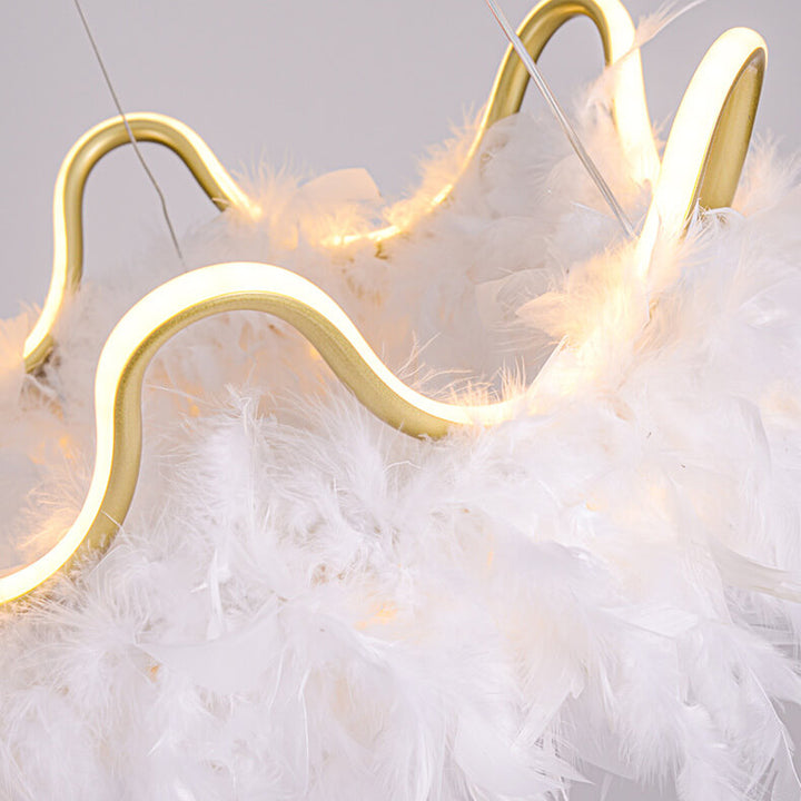 Contemporary Creative Crown Feather Aluminum Acrylic LED Pendant Light For Bedroom