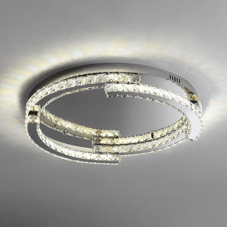 Modern Luxury Round Stainless Steel Crystal LED Flush Mount Ceiling Light For Bedroom