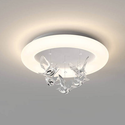 Contemporary Nordic Round Bird Iron Acrylic LED Flush Mount Ceiling Light For Bedroom