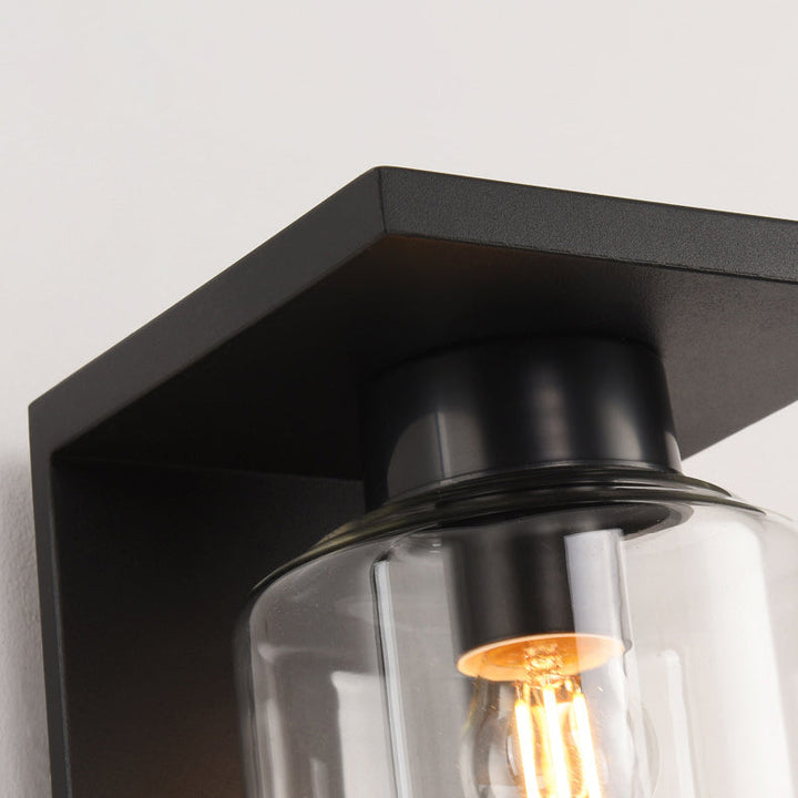 Lampe murale contemporaine industrielle étanche en acier inoxydable solaire avec cylindre en verre à 1 lumière pour patio extérieur 