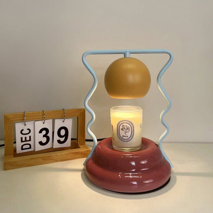 Lámpara de mesa de cera derretida de 1 luz con base de cerámica en forma de casa de hongo de hierro creativo contemporáneo para dormitorio 