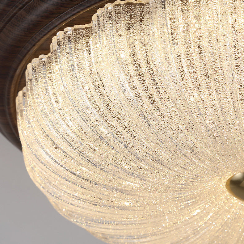 ضوء سقف مثبت بمصابيح LED بتصميم دائري تقليدي قديم من الكريستال والزجاج والحديد مع حبيبات خشبية للماء لغرفة المعيشة 