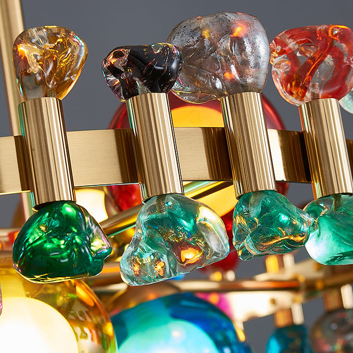 Moderner Luxus Gold Finish Rahmen Bunte Glas Schatten 6/8/10-Licht Kronleuchter Für Wohnzimmer 