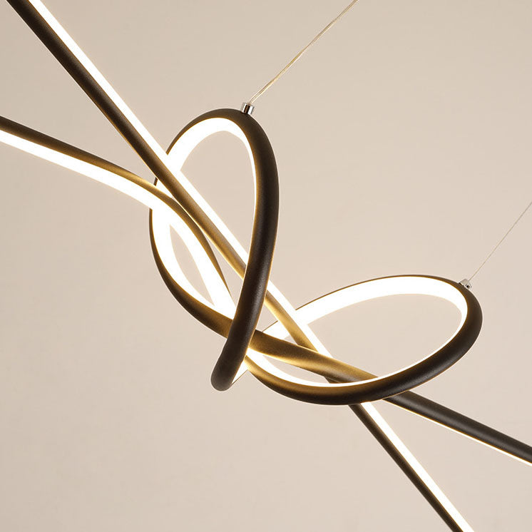 Lustre contemporain en aluminium de luxe avec bande LED en spirale pour îlot, pour salon 