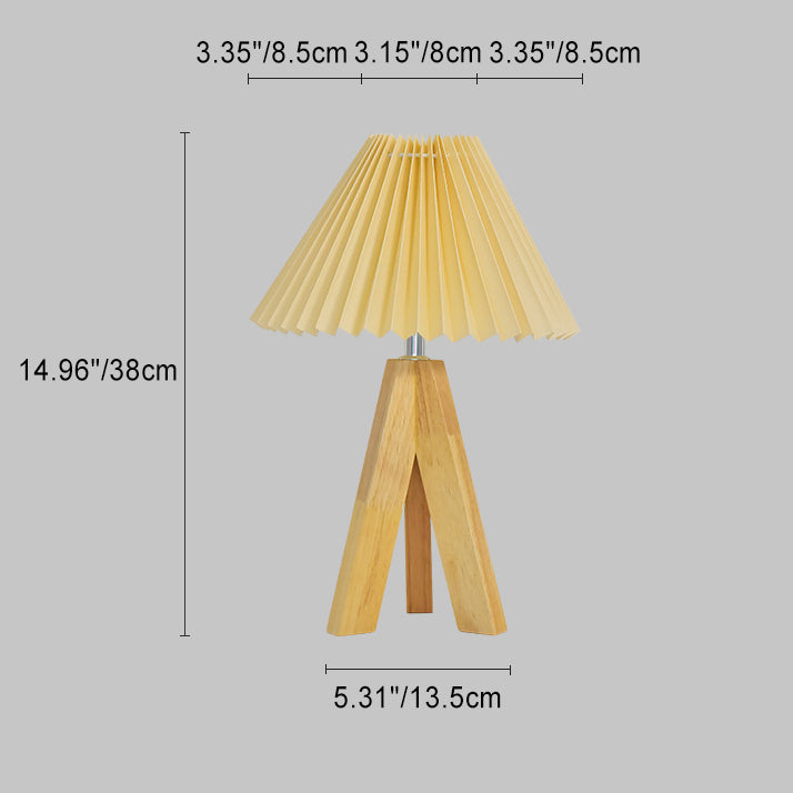 Lampe de table LED en bois massif avec base trépied ronde de style bohème contemporain en tissu pour chambre à coucher 