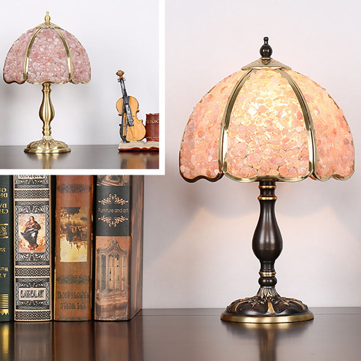Zeitgenössische kreative farbige Kristall-Kupfer-Blume 1-Licht-Tischlampe für das Schlafzimmer 