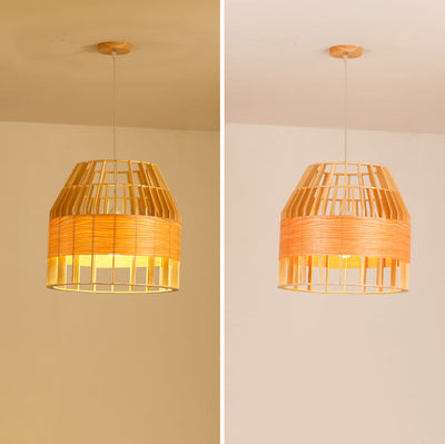 Modern Minimalist Wooden Birdcage Design 1- Light Pendant Light