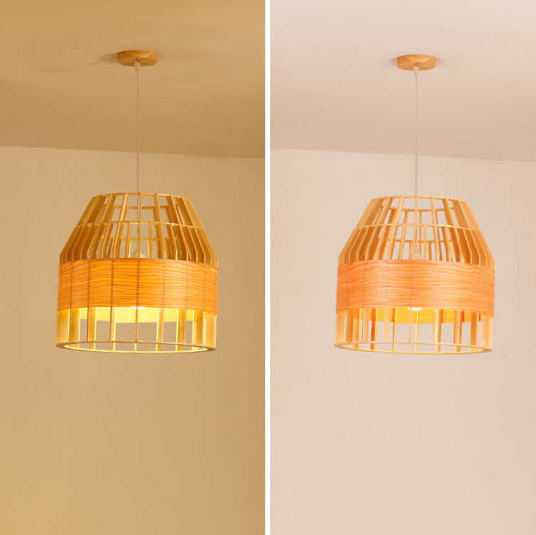 Modern Minimalist Wooden Birdcage Design 1- Light Pendant Light