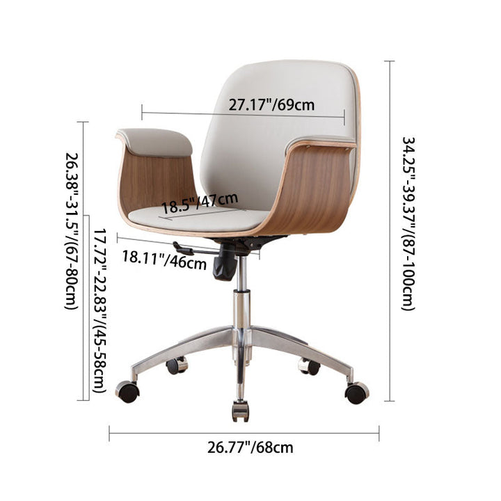 Moderner luxuriöser höhenverstellbarer Dreh-Schreibtischstuhl aus Mikrofaserleder mit Sperrholzmaserung, Rückenlehne und Armlehnen für das Homeoffice 