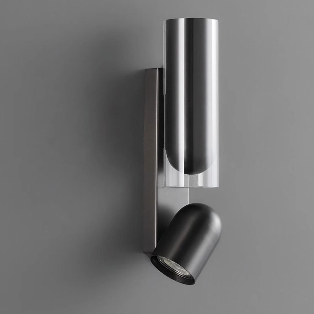 Lampe murale à deux lumières en verre et métal cylindrique rotatif moderne minimaliste pour chambre 