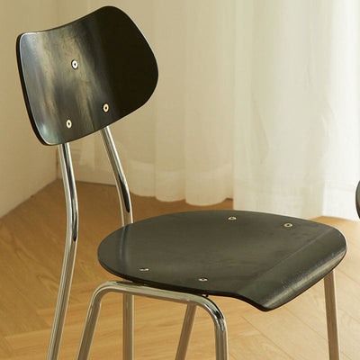 Moderner minimalistischer quadratischer Metall-Holz-Stuhl mit vier Beinen und Rückenlehne für das Wohnzimmer 