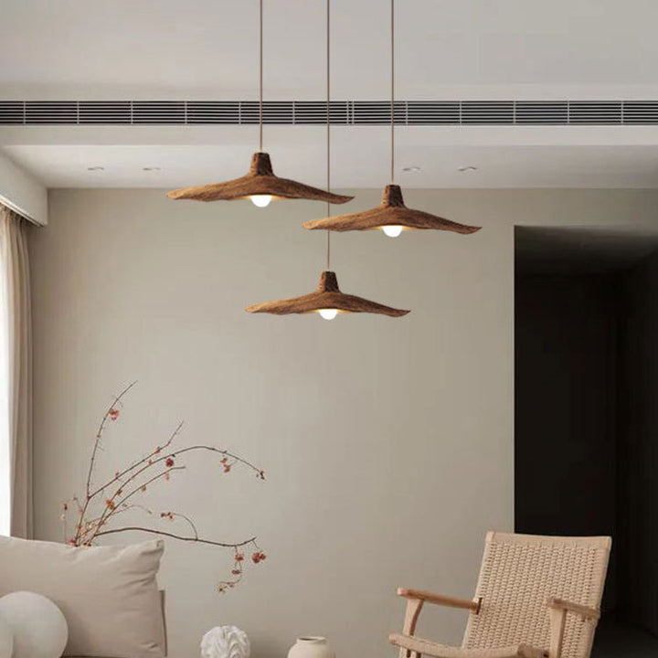 Suspension Luminaire à 1 Lumière avec Abat-Jour en Résine Ondulée Japonaise Traditionnelle pour Chambre 