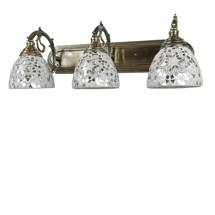 Tiffany Mediterranes Horn Buntglas 3-Licht Badezimmer Eitelkeit Spiegel Vorderwand Wandleuchte 