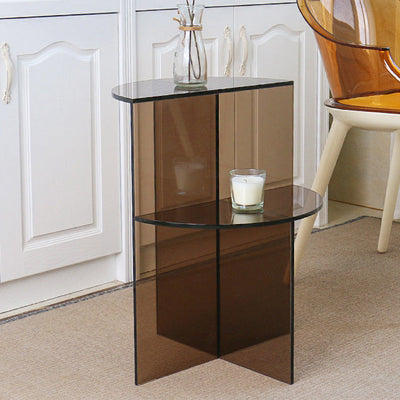 Table d'appoint semi-circulaire scandinave contemporaine en acrylique à 2 niveaux pour salon 