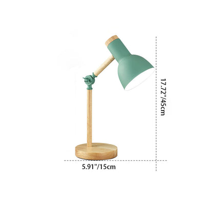 Lampe de table contemporaine nordique avec abat-jour en fer semi-circulaire et base en bois à 1 lumière pour étude 