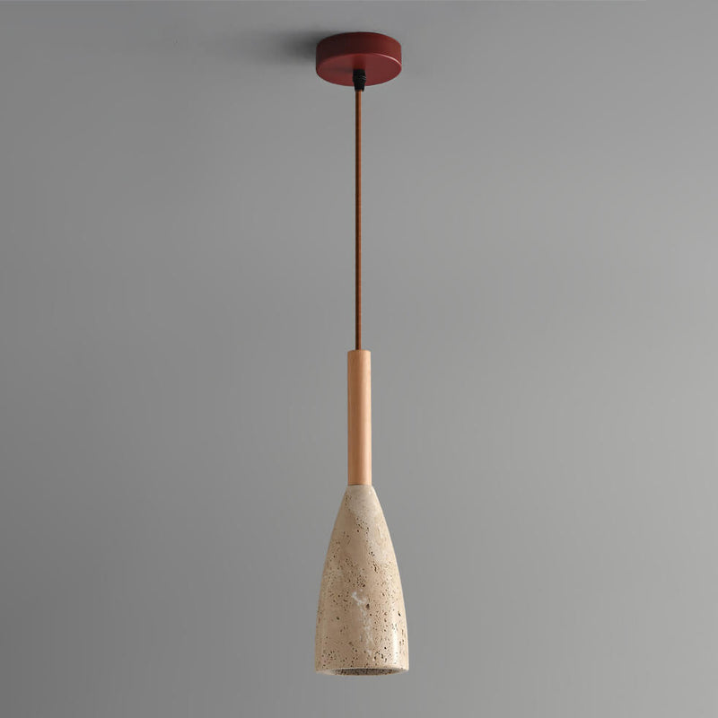Traditional Japanese Yellow Travertine Semicircle 1-Light Pendant Light For Bedroom