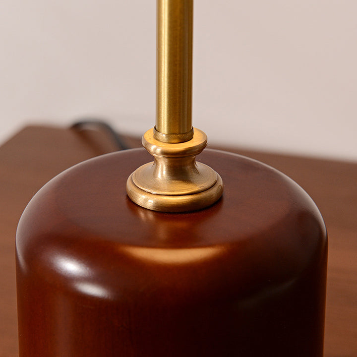 Lámpara de Mesa LED Cilíndrica Redonda de Latón Retro Contemporáneo con Madera y Vidrio para la Mesita de Noche 