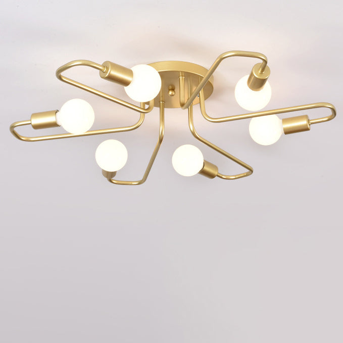 Ligne de tube incurvé nordique contemporain Fer 6/8 lumières Plafonnier semi-encastré pour salon 