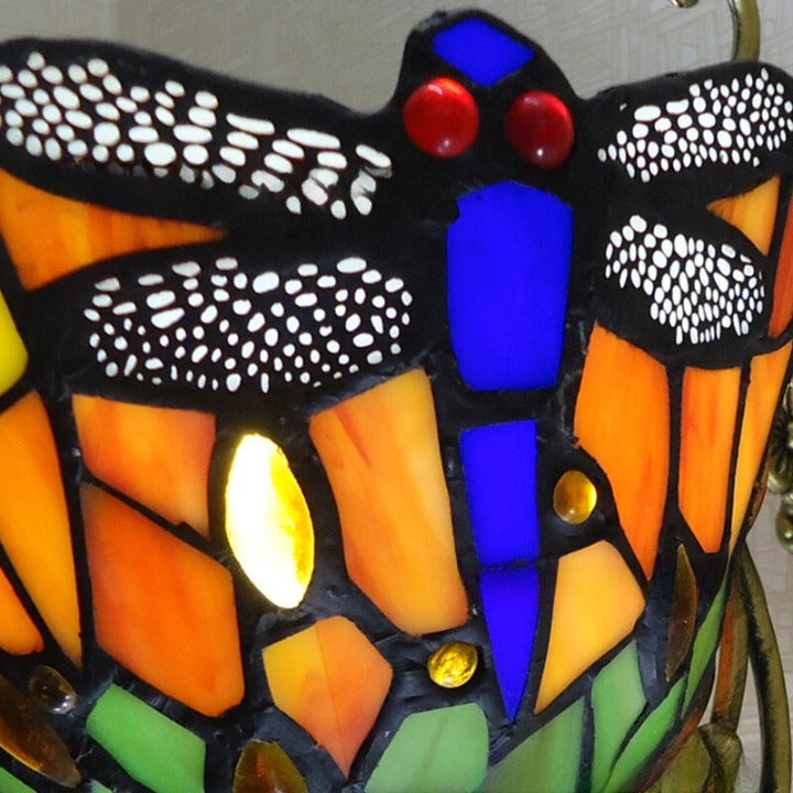 Applique murale Tiffany en verre teinté fait main avec motif de libellule à 1 lumière 