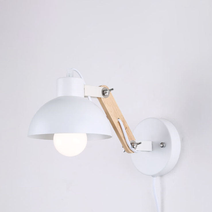 Lámpara de Pared de 1 Luz con Brazo de Madera Ajustable en Semicírculo de Hierro Nórdico Moderno 