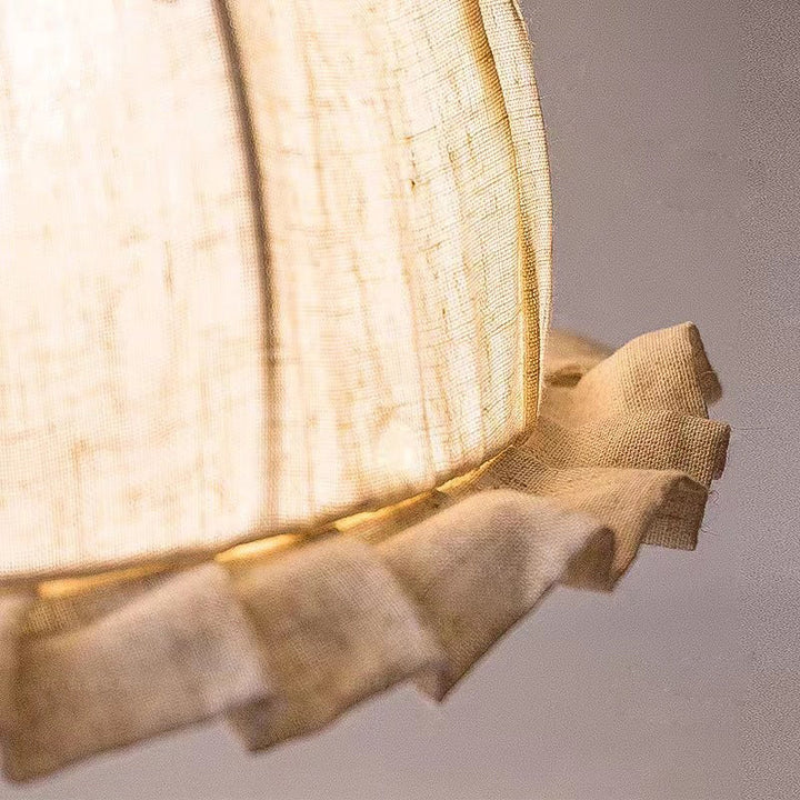 Zeitgenössische Retro Halbkugelförmige Spitze Massivholz Stoff 1-Licht Pendelleuchte Für Schlafzimmer 