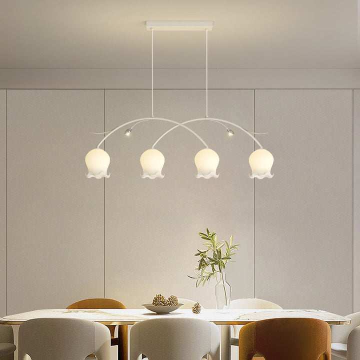 Simplicité Contemporaine Abat-jour en Verre à Fleurs Arc Bande de Fer Lustre Îlot à 3/4 Lumières pour Chambre 
