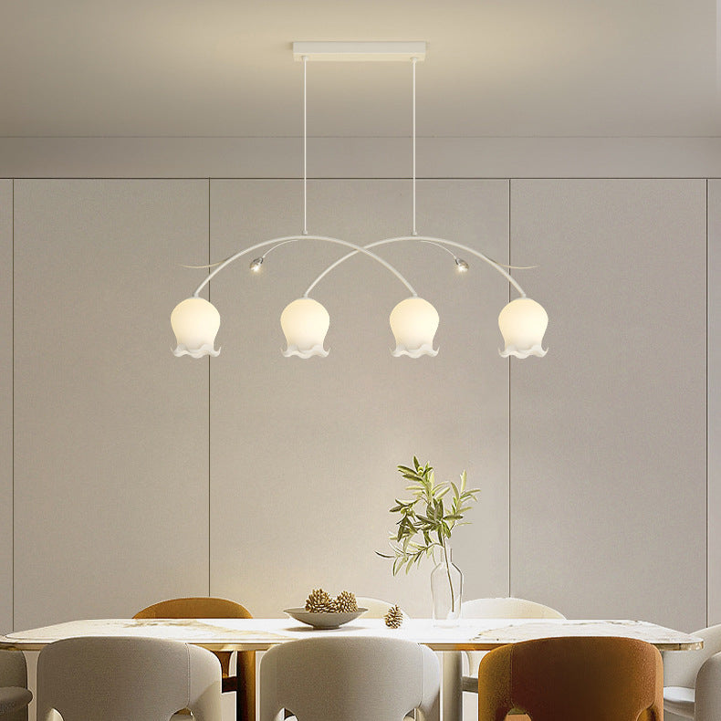 Simplicité Contemporaine Abat-jour en Verre à Fleurs Arc Bande de Fer Lustre Îlot à 3/4 Lumières pour Chambre 