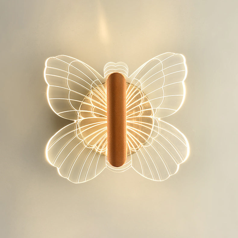 Lámpara de pared LED de acrílico con mariposa de hardware de lujo contemporáneo para dormitorio 