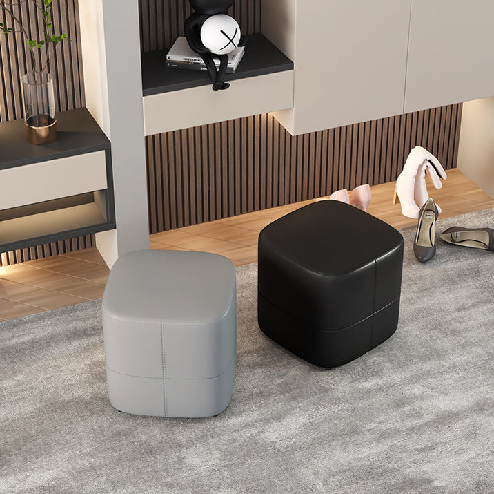 Moderner minimalistischer quadratischer Hocker aus Mikrofaserleder und Massivholz, rücken- und armlehnenlos, für das Wohnzimmer 