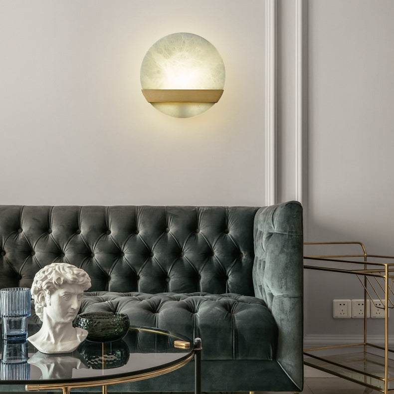 Zeitgenössische Luxus Kupfer Marmor Runde V Brief LED Wand Leuchte Lampe Für Flur 