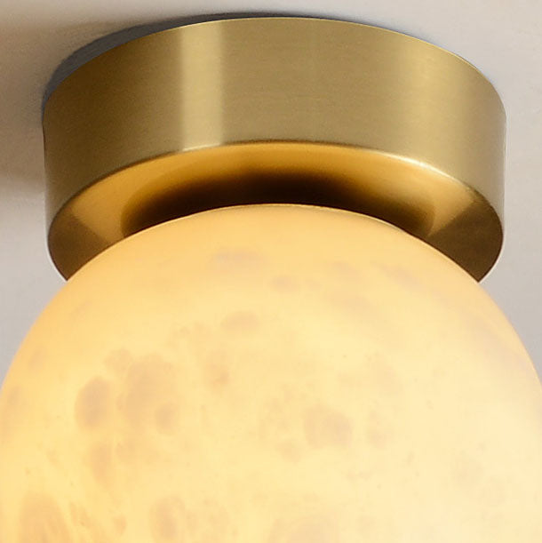 Modern Transitional Orb Square Copper Marble LED Semi-Flush Mount Ceiling Light For Hallway