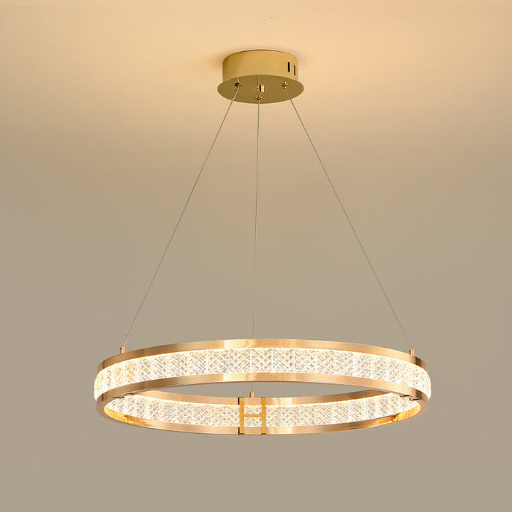 Lustre LED en cristal circulaire en aluminium de luxe contemporain pour salle à manger 