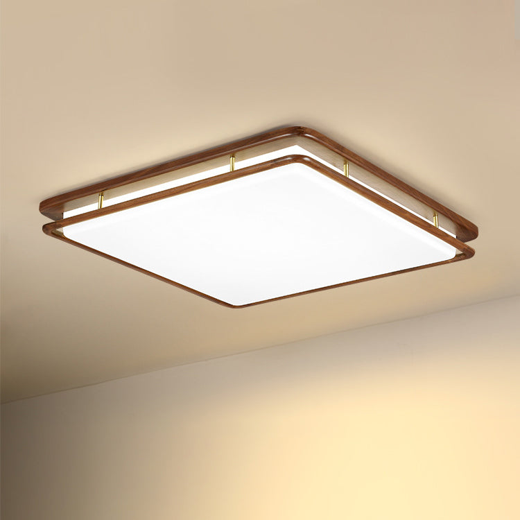 Plafonnier LED rond géométrique minimaliste moderne en bois de noyer et acrylique pour salon 