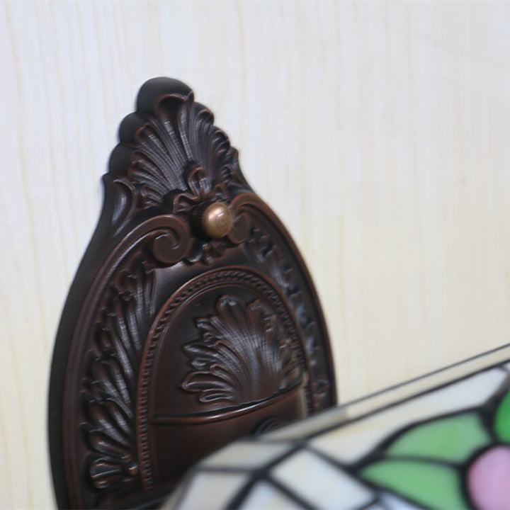 Traditional Vintage Tiffany Floral Stained Glass 1-Light Zipper Wall Sconce Lamp For Living Room