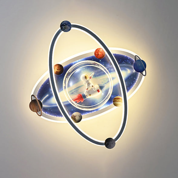 Zeitgenössische kreative Kinder Runde Spaceman Planet Eisen Acryl Harz LED Unterputz Deckenleuchte für Schlafzimmer 